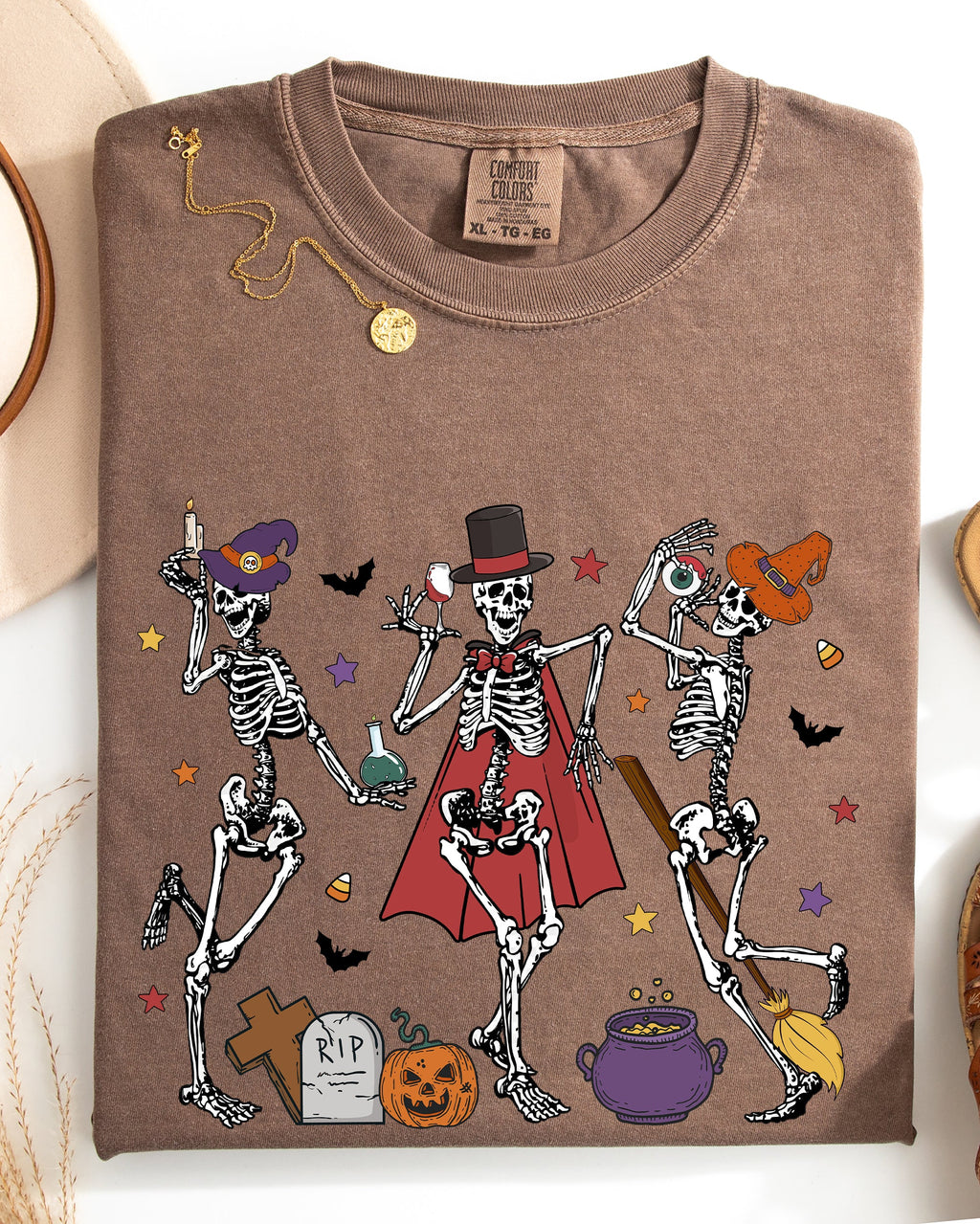 Dancing Skeleton Halloween Party Trick Or Treat Spooky Nighttime Celebration Comfort Colors Tee