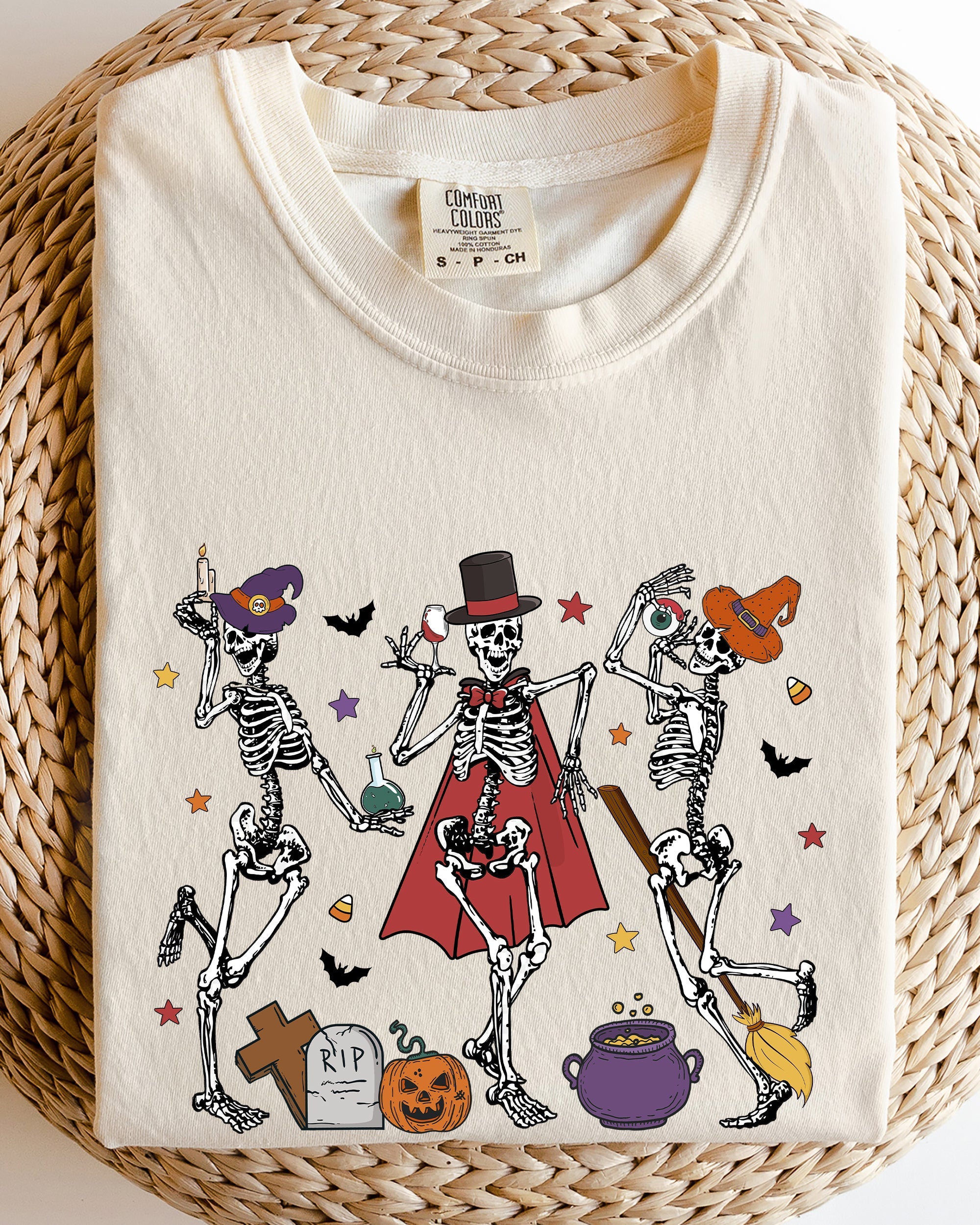 Dancing Skeleton Halloween Party Trick Or Treat Spooky Nighttime Celebration Comfort Colors Tee
