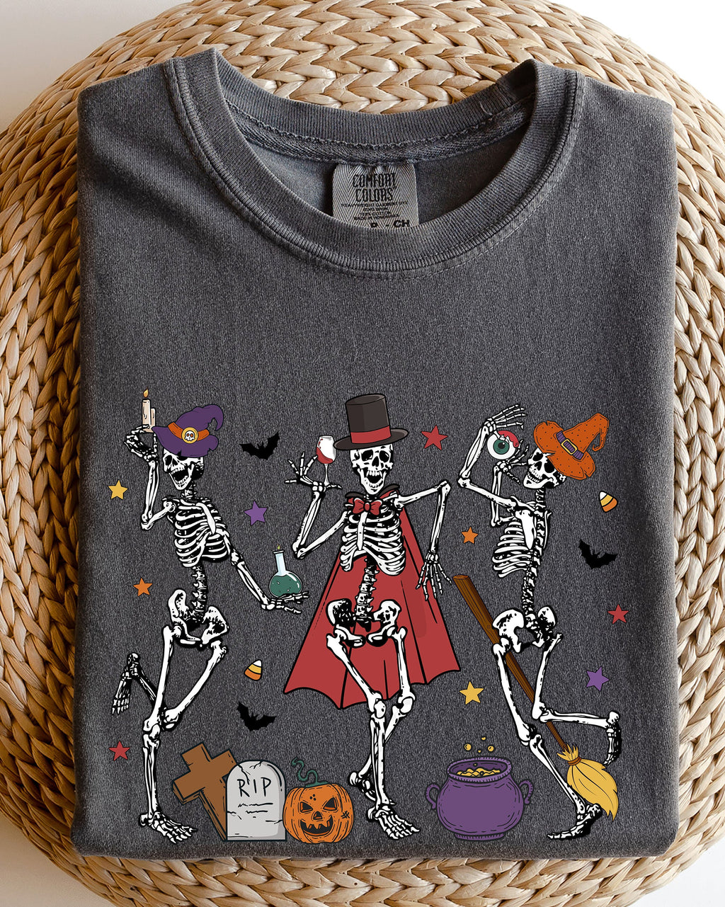 Dancing Skeleton Halloween Party Trick Or Treat Spooky Nighttime Celebration Comfort Colors Tee