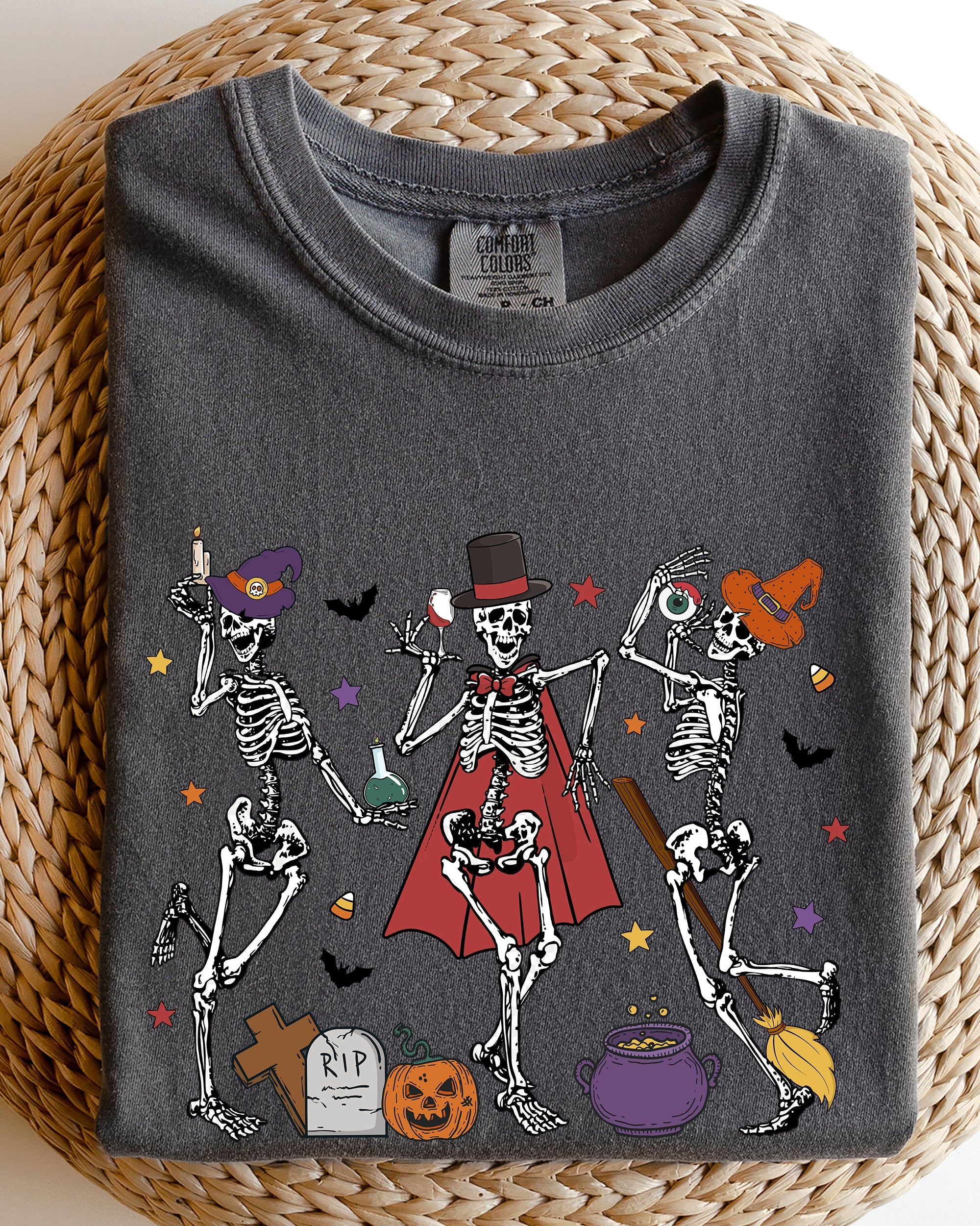 Dancing Skeleton Halloween Party Trick Or Treat Spooky Nighttime Celebration Comfort Colors Tee