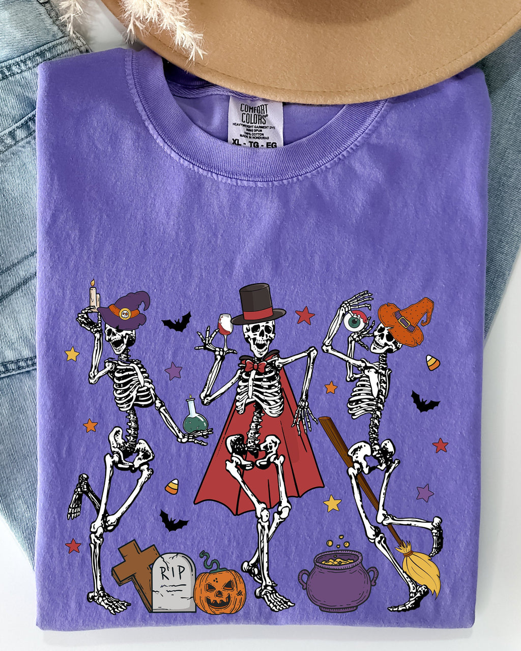 Dancing Skeleton Halloween Party Trick Or Treat Spooky Nighttime Celebration Comfort Colors Tee