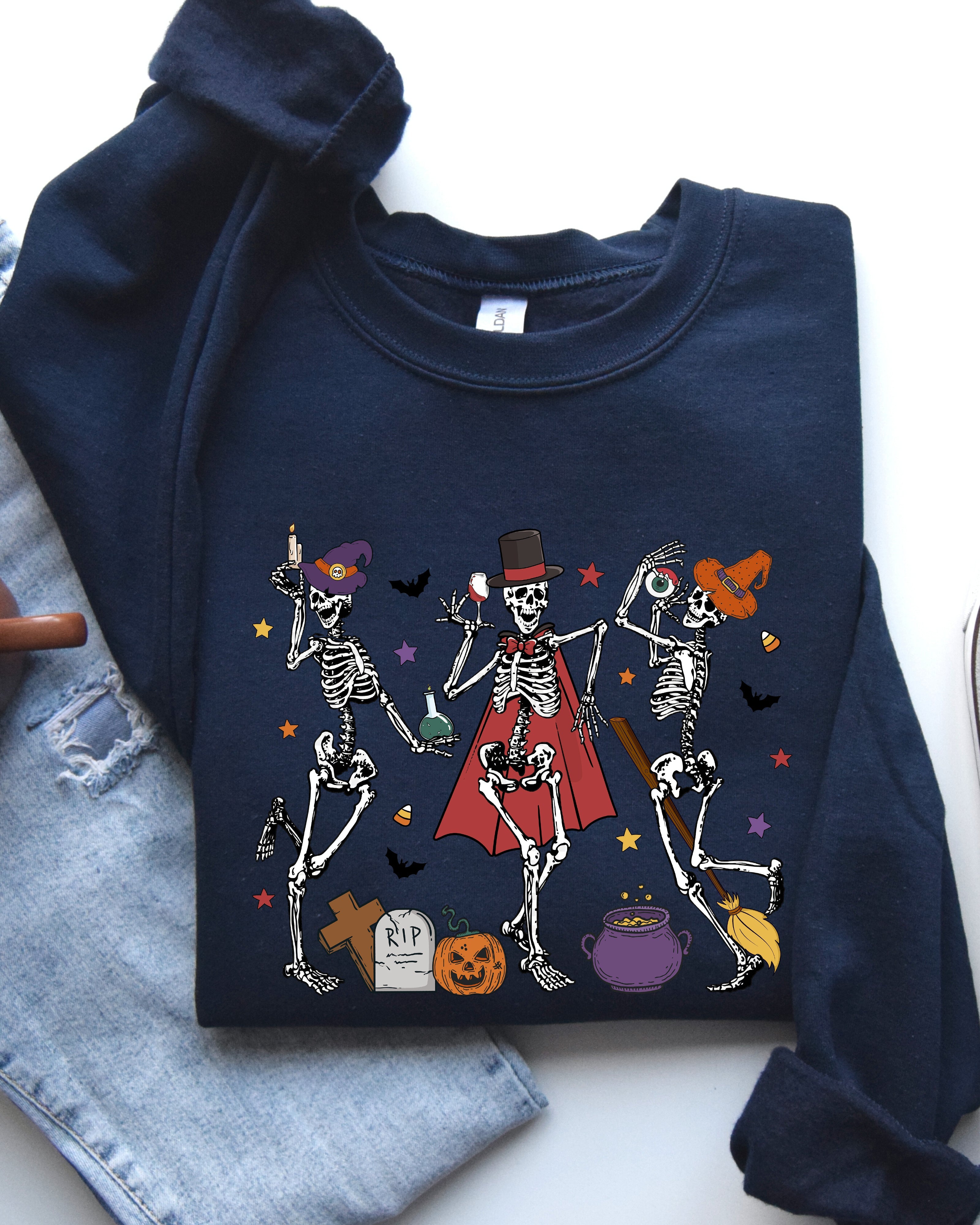 Dancing Skeleton Halloween Party Trick Or Treat Cute Fun Spooky Vibe Collective Sweatshirt