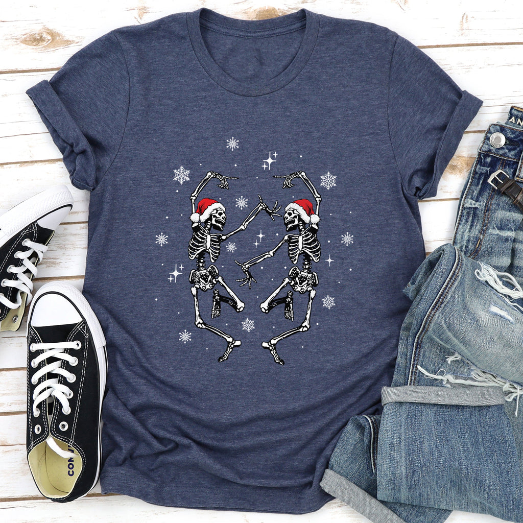 Dancing Skeletons Christmas Winter Snowflakes Snow Holiday Scene Limited Edition Graphic Tee