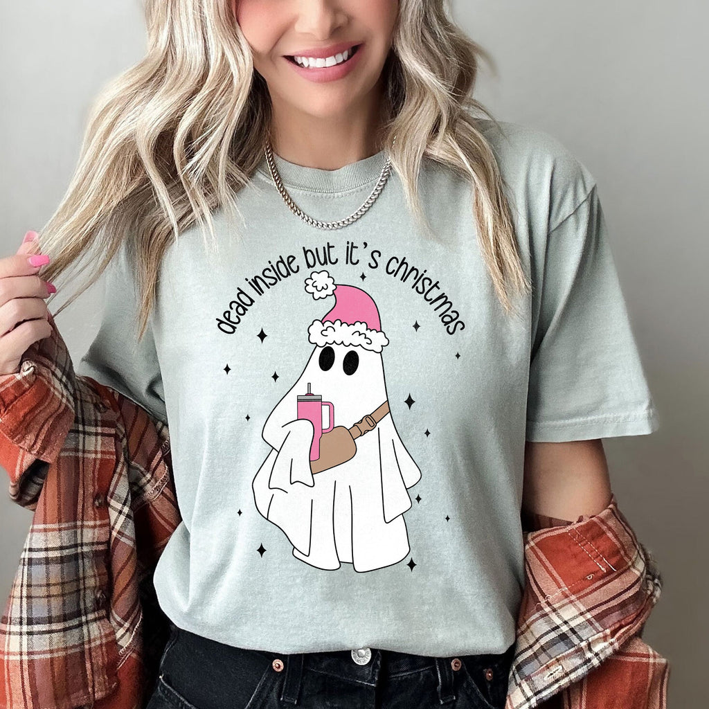 Dead Inside But It's Christmas BooJee Bougie Ghost Holiday Edition Comfort Colors Tee