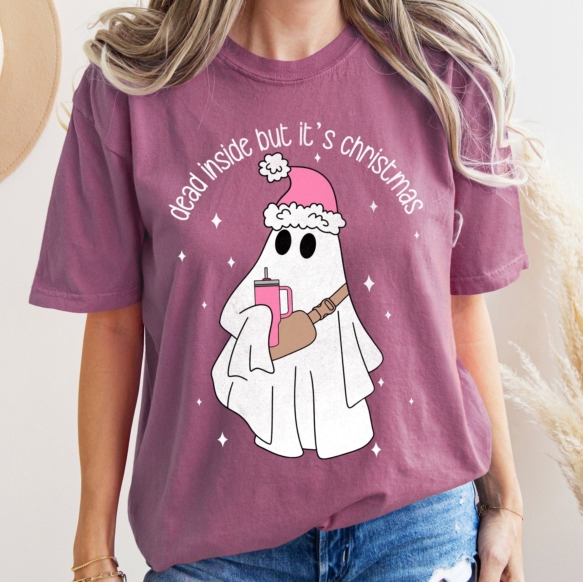 Dead Inside But It's Christmas BooJee Bougie Ghost Holiday Edition Comfort Colors Tee