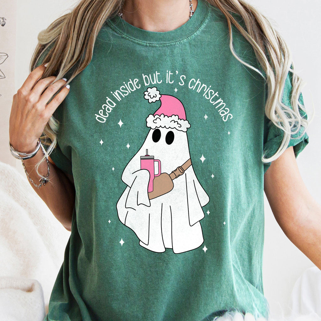Dead Inside But It's Christmas BooJee Bougie Ghost Holiday Edition Comfort Colors Tee