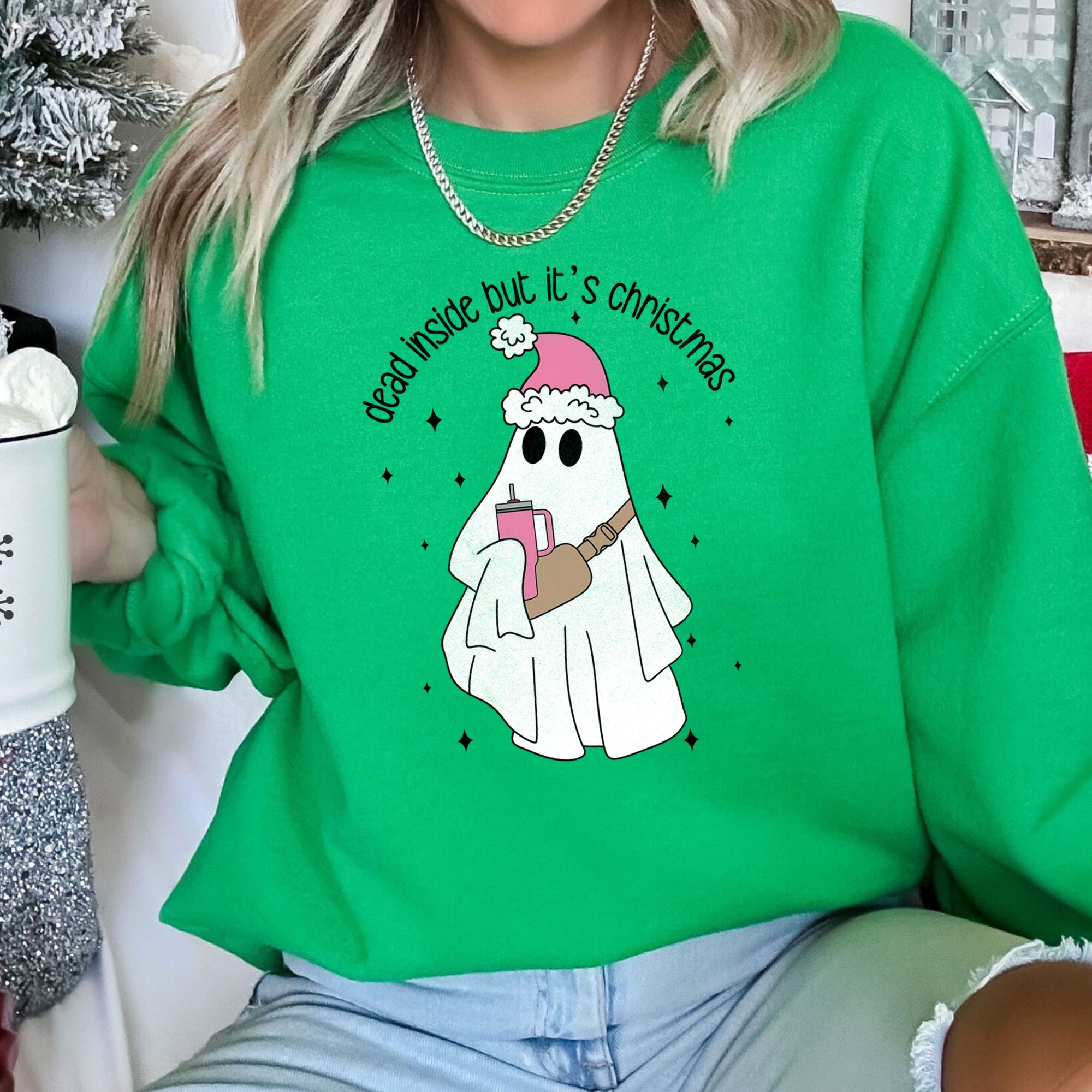 Dead Inside But It's Christmas Retro Cozy Winter Edition Graphic Print Sweatshirt