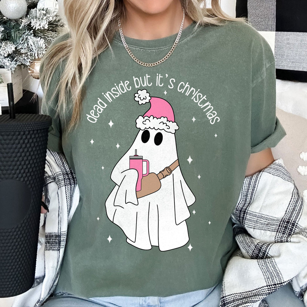 Dead Inside But It's Christmas BooJee Bougie Ghost Holiday Edition Comfort Colors Tee
