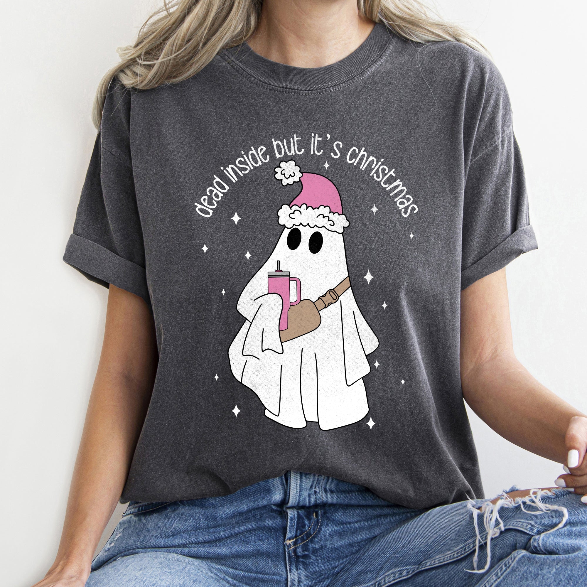 Dead Inside But It's Christmas BooJee Bougie Ghost Holiday Edition Comfort Colors Tee