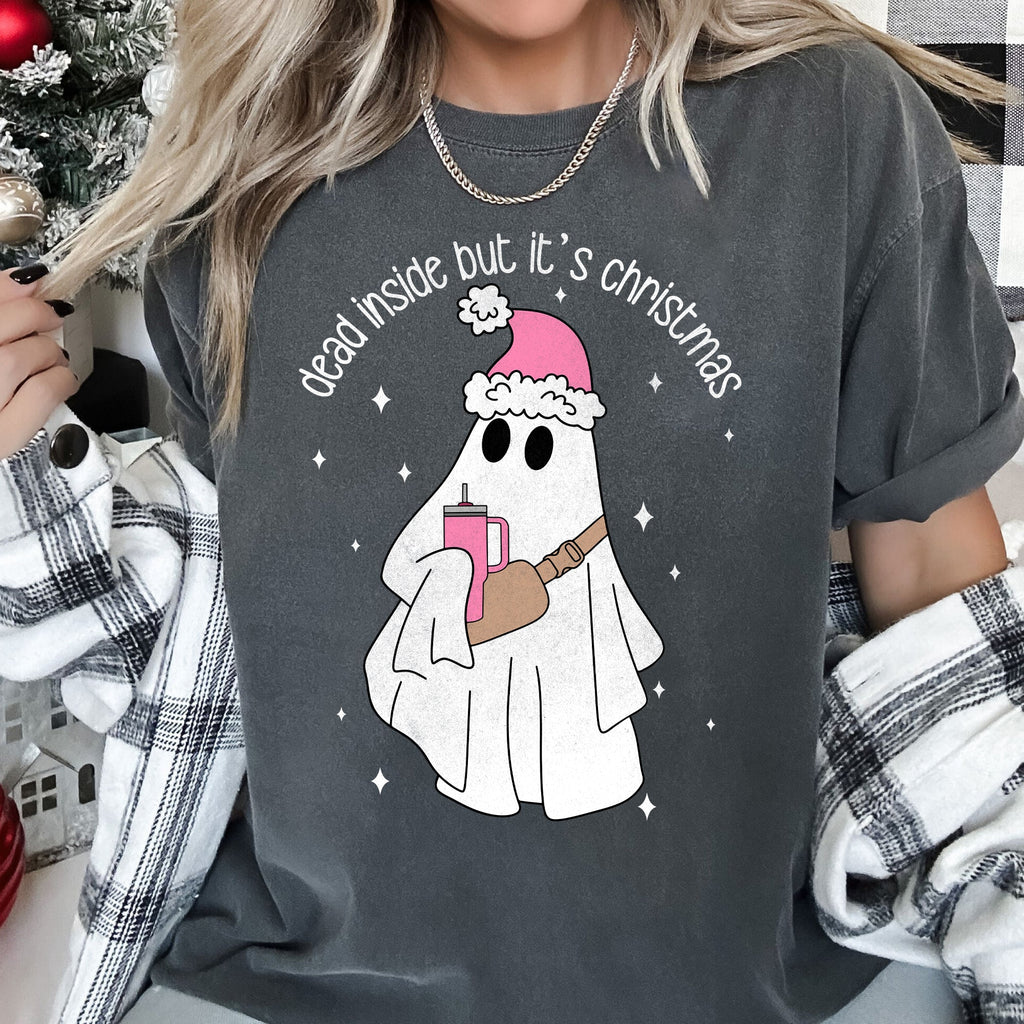 Dead Inside But It's Christmas BooJee Bougie Ghost Holiday Edition Comfort Colors Tee