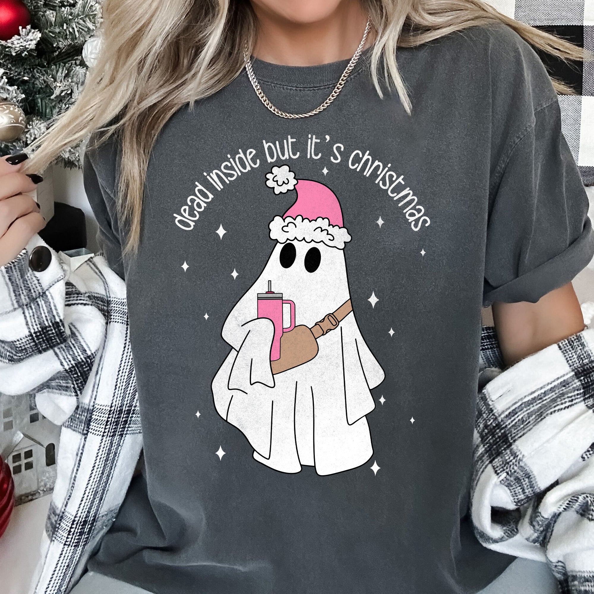 Dead Inside But It's Christmas BooJee Bougie Ghost Holiday Edition Comfort Colors Tee
