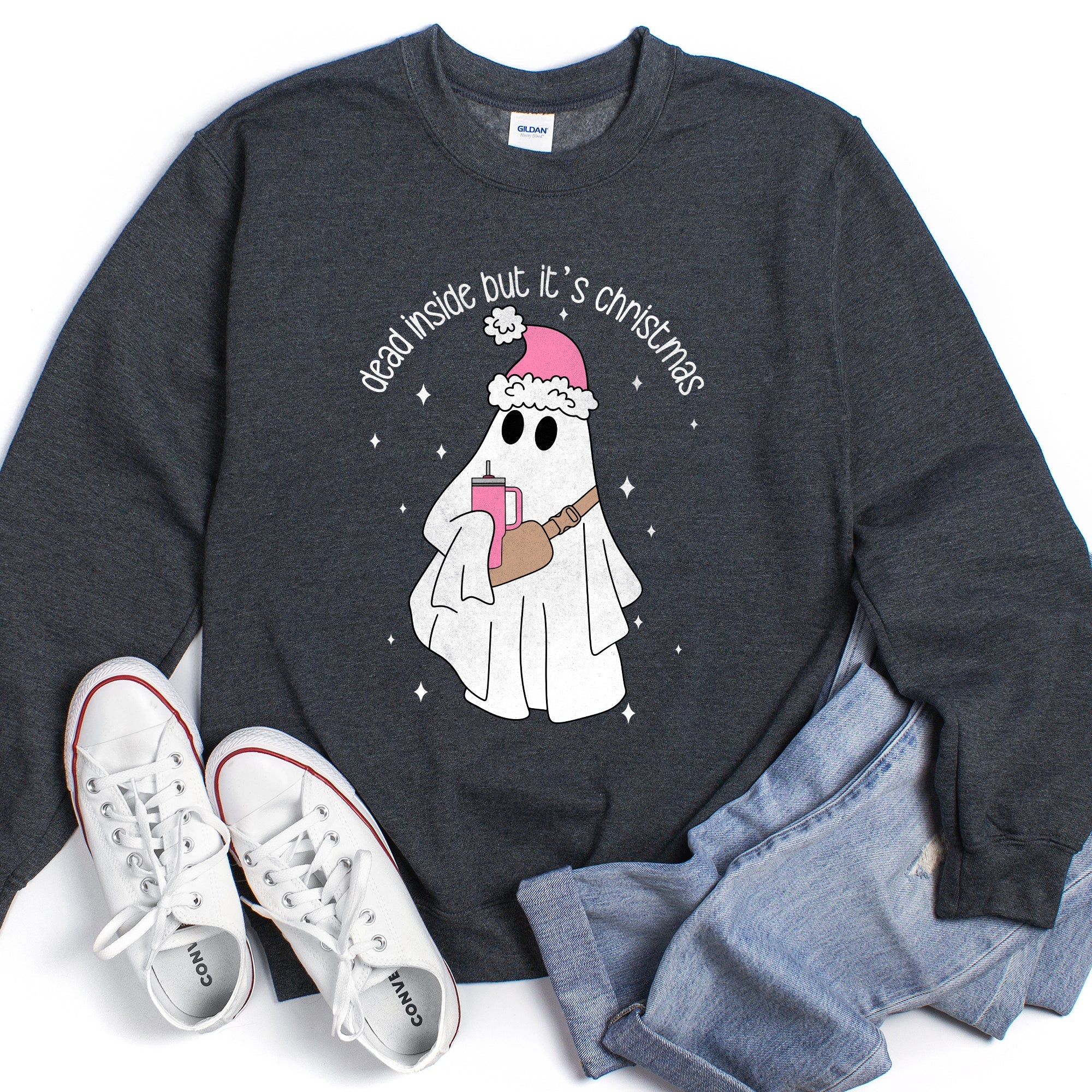Dead Inside But It's Christmas Festive Snark Holiday Quote Cozy Winter Mood Edition Sweatshirt