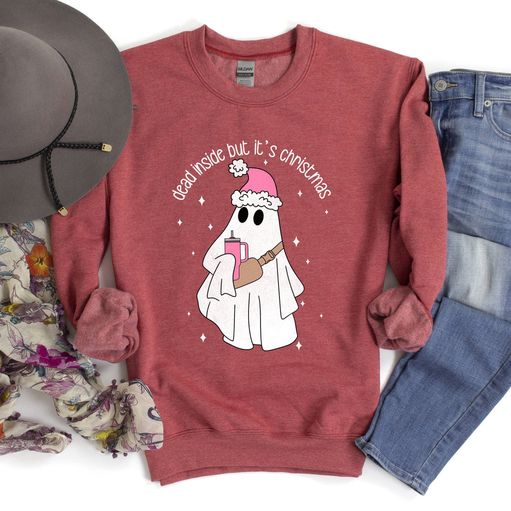 Dead Inside But It's Christmas Festive Snark Holiday Quote Cozy Winter Mood Edition Sweatshirt