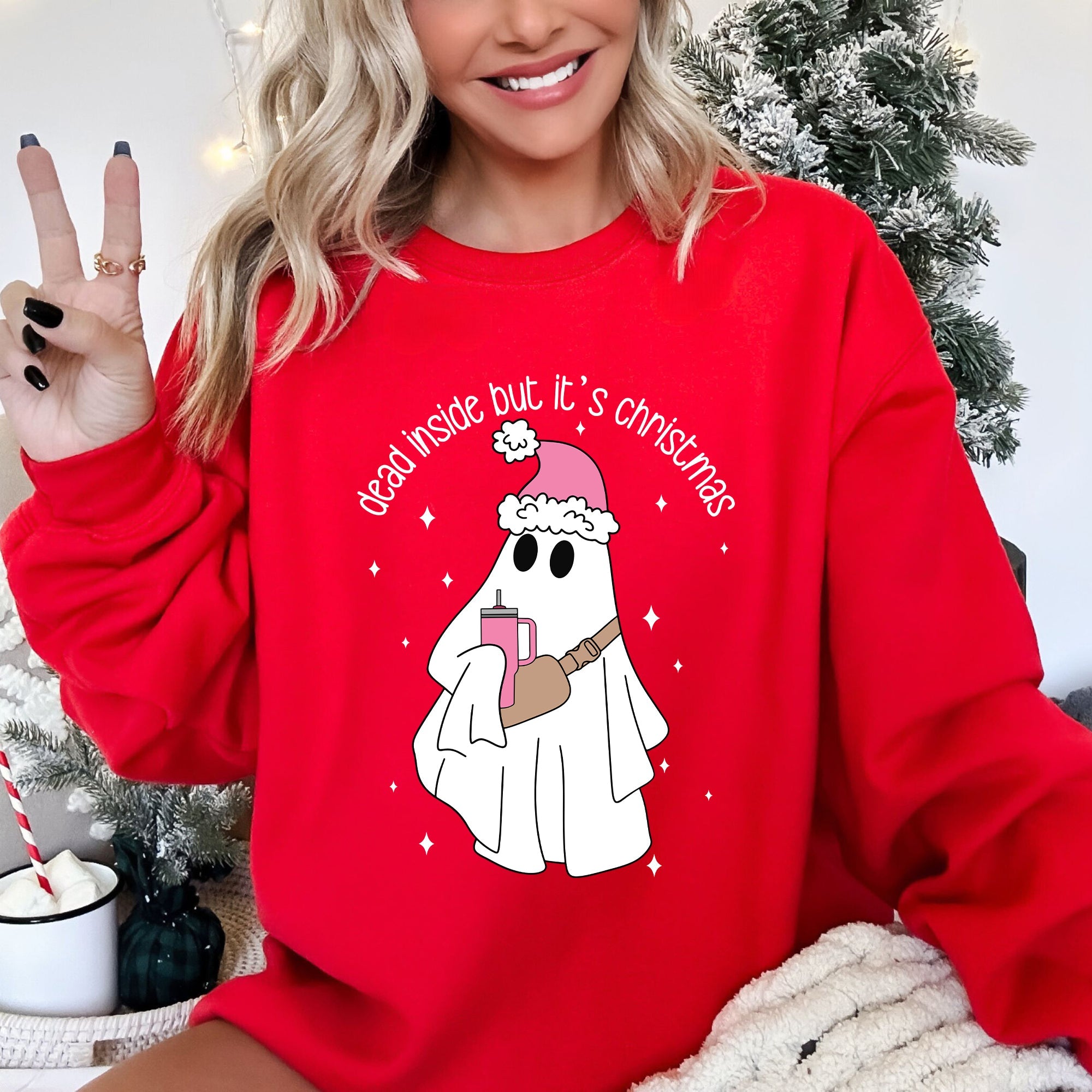 Dead Inside But It's Christmas Ghost Santa Bougie Winter Xmas Holiday Vibes Edition Sweatshirt