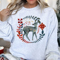 Deer Folk Art Scandinavian Christmas Scene With Nordic Winter Motifs And Rustic Charm Sweatshirt