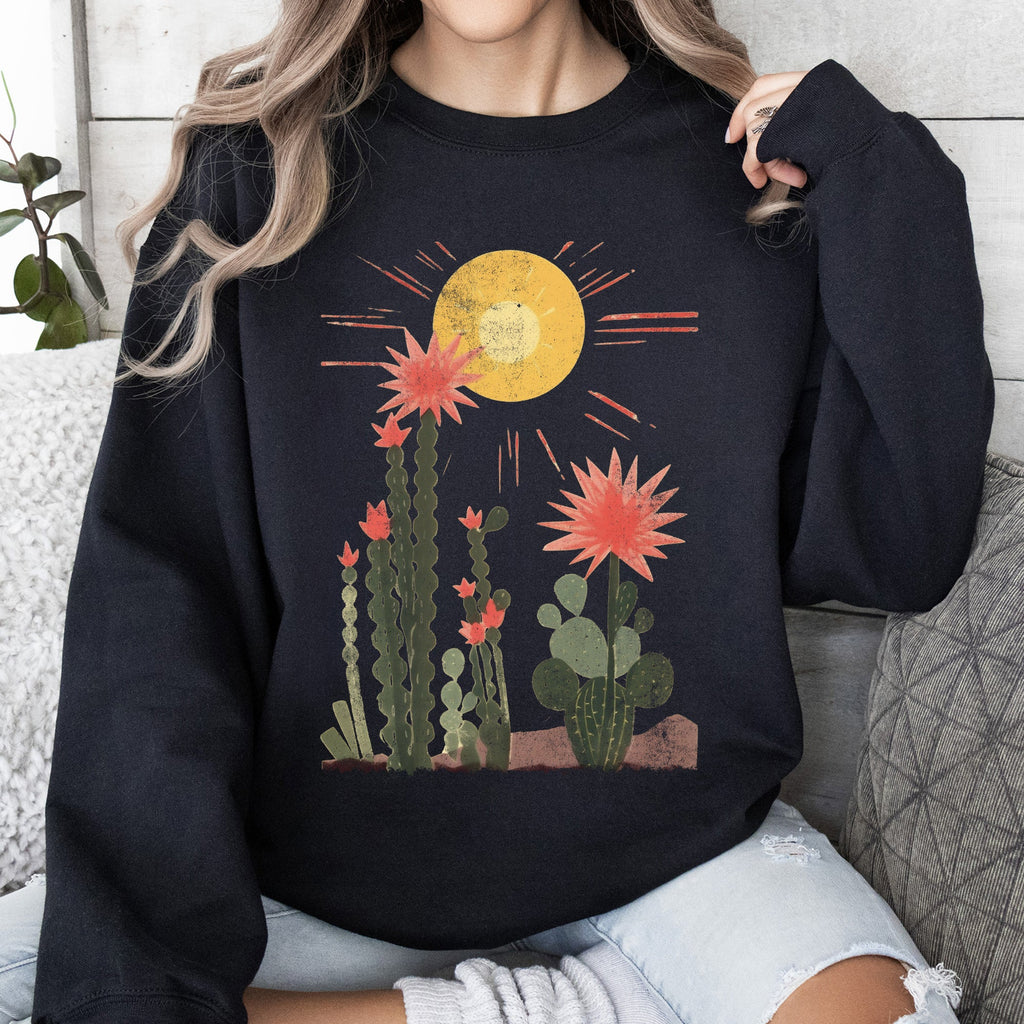 Desert Cactus Sun Succulent Western Plants Southwest Themed Outdoor Adventure Print Sweatshirt