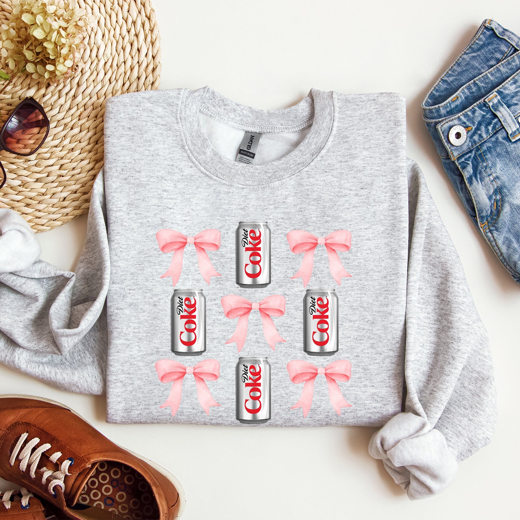 Diet Coke Soft Drink Coquette Preppy Soda Pop Bows Allover Print Vintage Inspired Sweatshirt