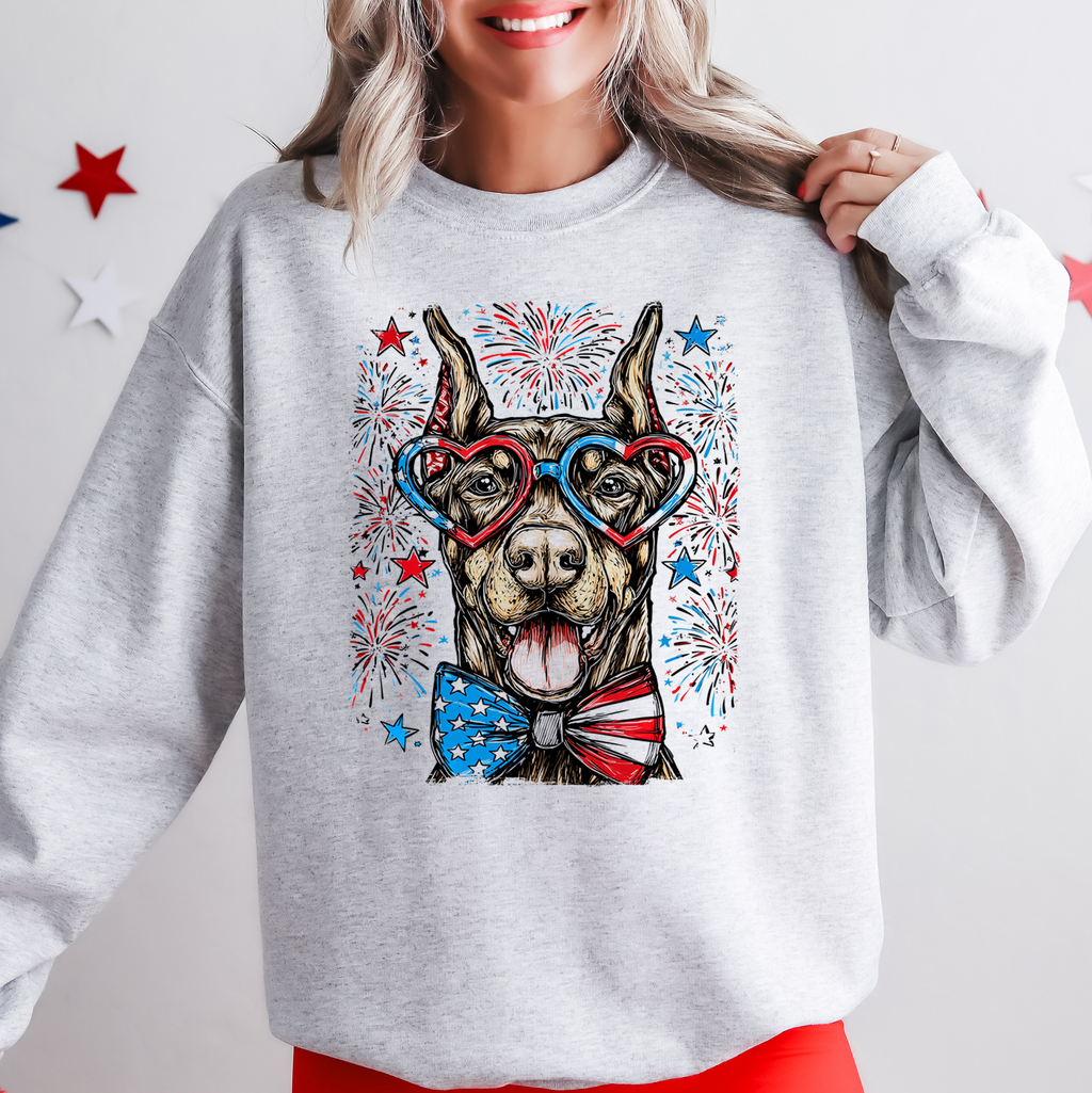 Doberman Patriotic Dog USA Independence Day Pet Lover Patriot Flags Stars and Stripes Edition 4th of July Sweatshirt