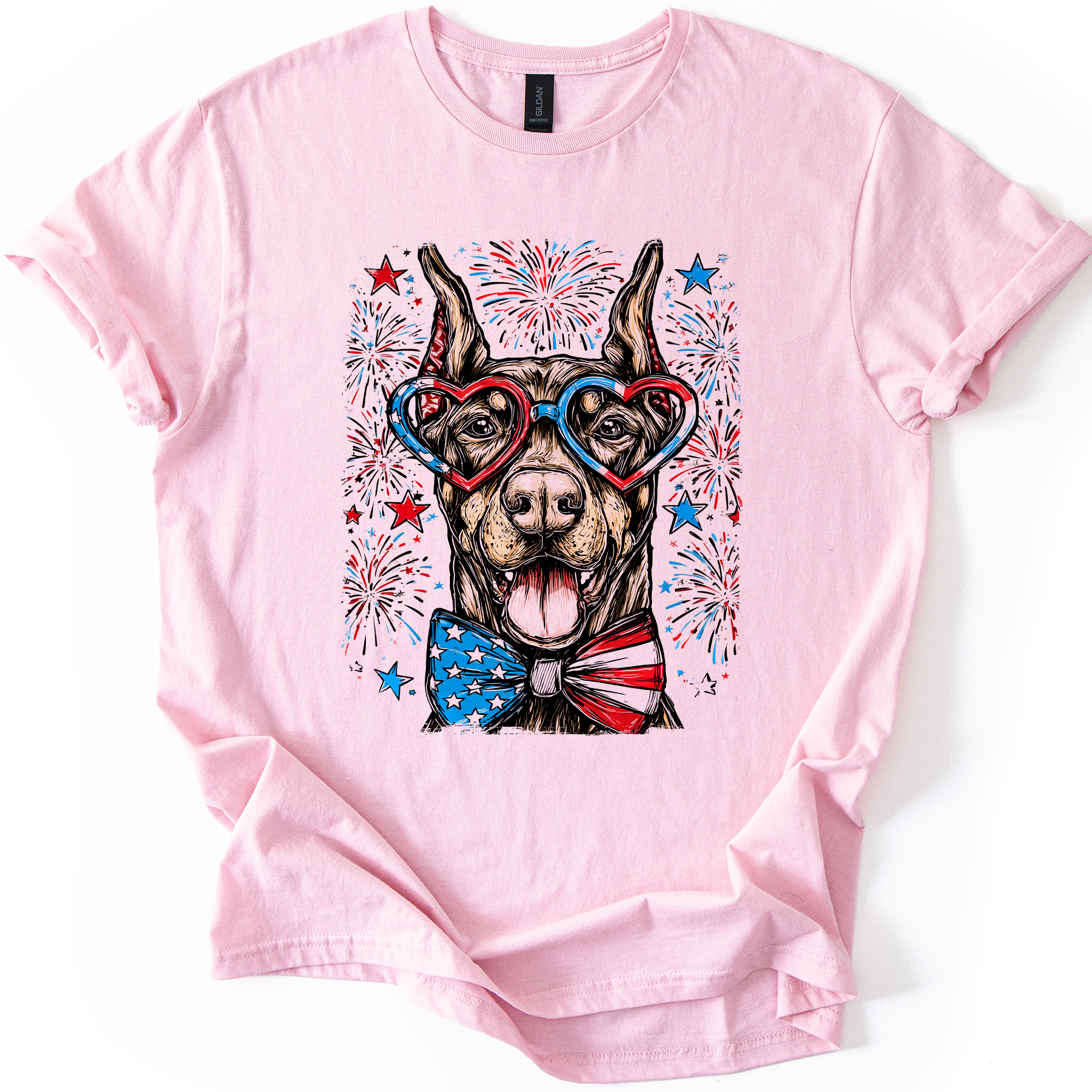 Doberman Patriotic Dog USA Flag Stars And Stripes Edition Graphic Tee For Proud Pet Lovers