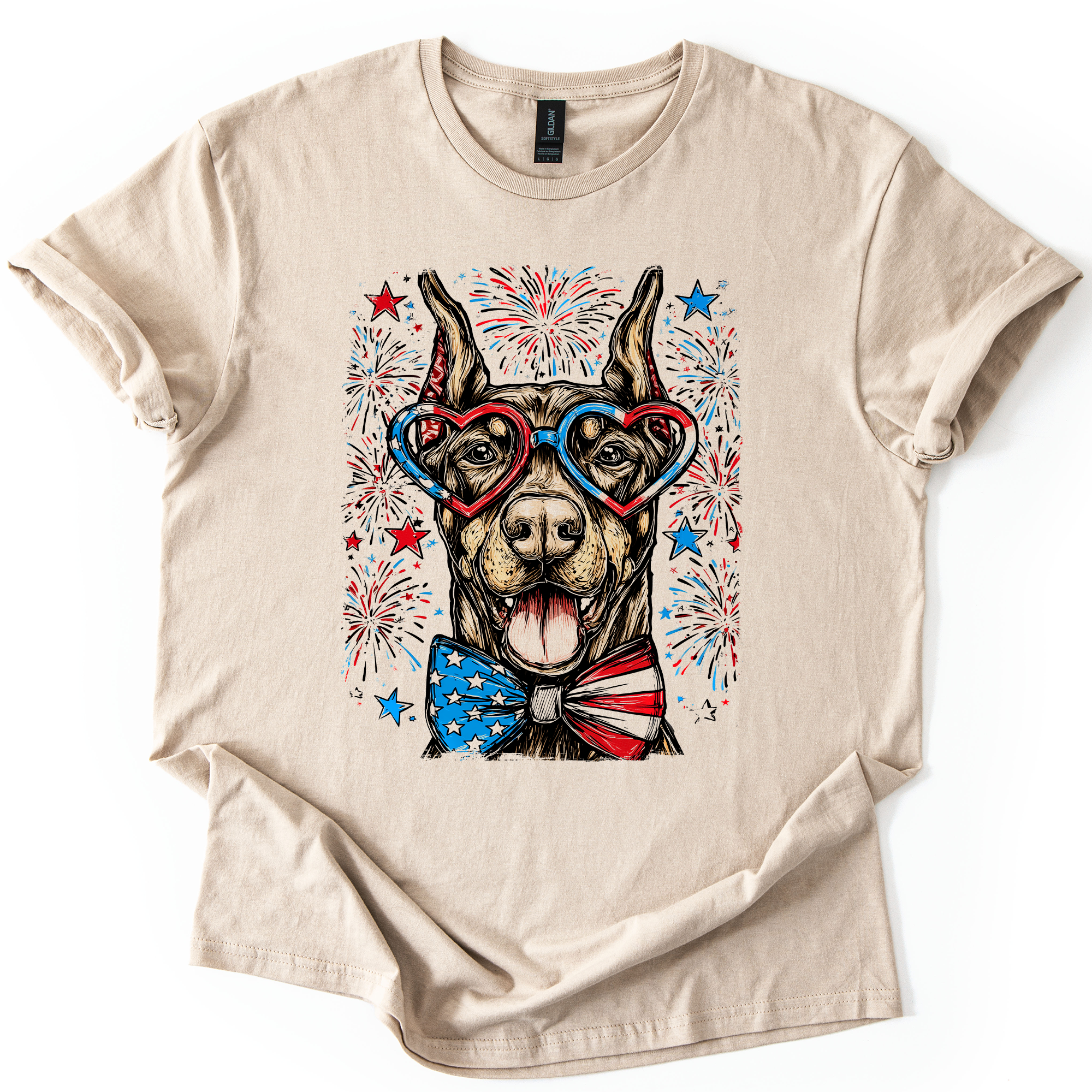 Doberman Patriotic Dog USA Flag Stars And Stripes Edition Graphic Tee For Proud Pet Lovers