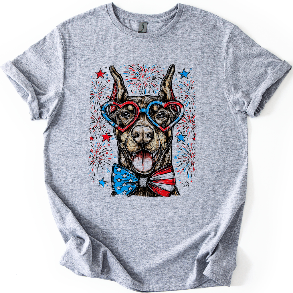 Doberman Patriotic Dog USA Flag Stars And Stripes Edition Graphic Tee For Proud Pet Lovers
