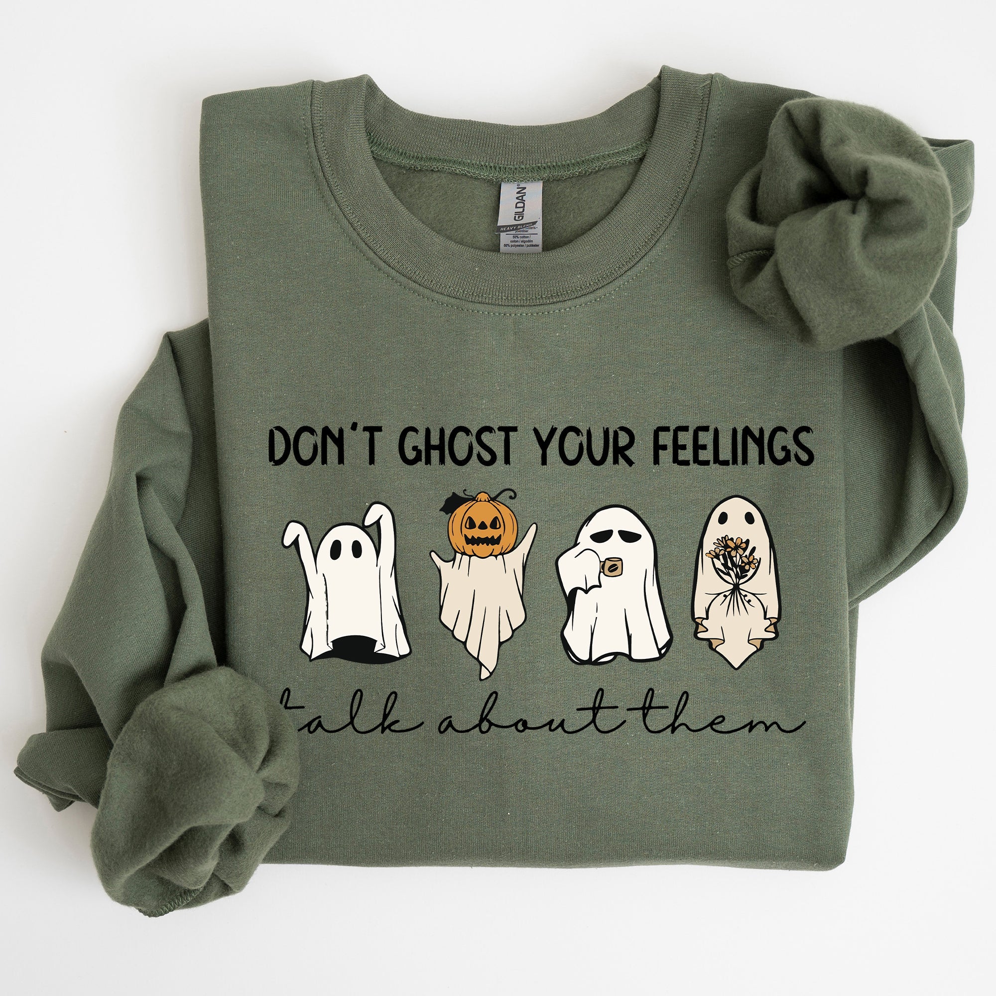 Don't Ghost Your Feeling Talk Positivity Mental Health Halloween Teacher Spooky Sweatshirt
