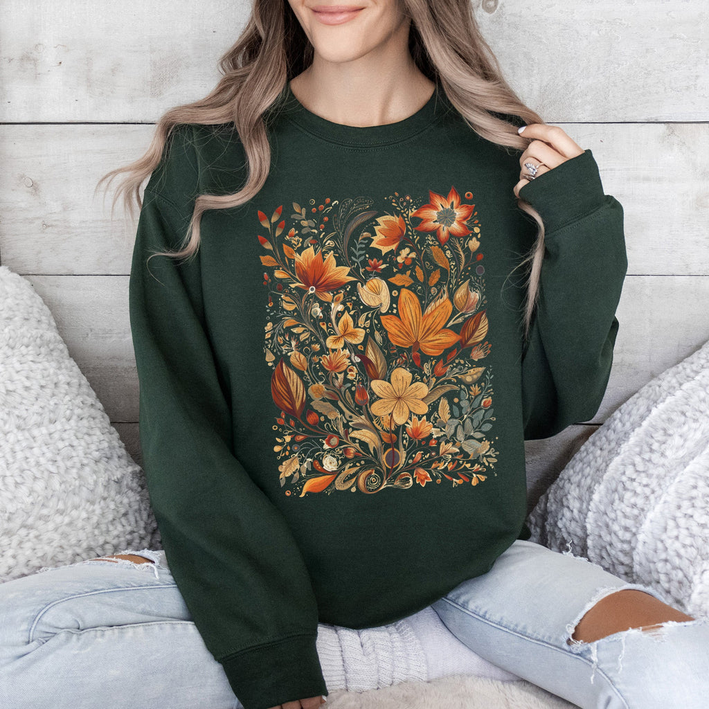 Dried Pressed Leaves And Floral Design With Nature Themed Botanical Motifs For Outdoors Lovers Sweatshirt