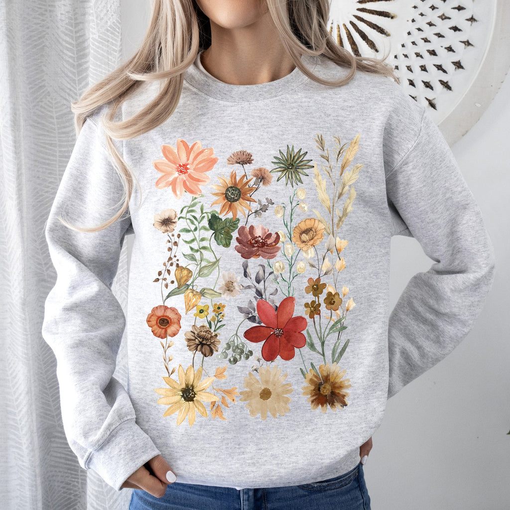 Dried Wildflower Meadow Nature Floral Pressed Leaves Botanical Garden Calm Morning Sweatshirt