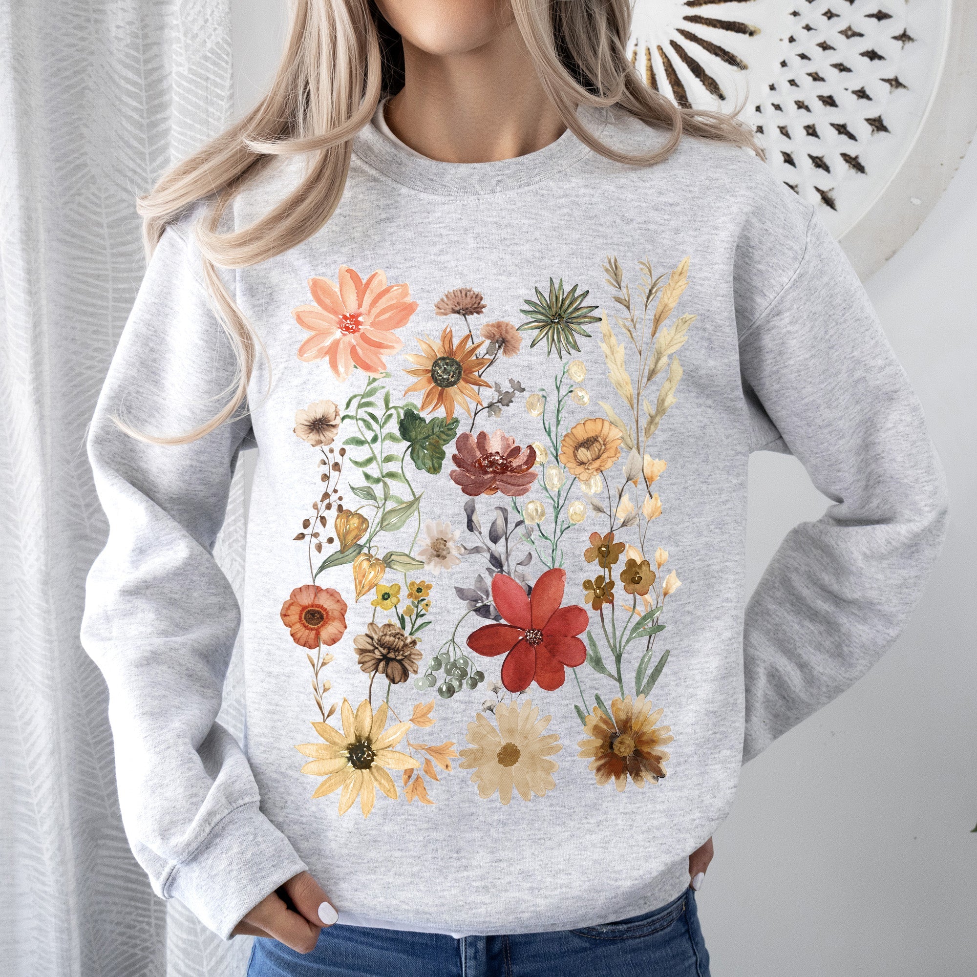 Dried Wildflower Meadow Nature Floral Pressed Leaves Botanical Garden Calm Morning Sweatshirt