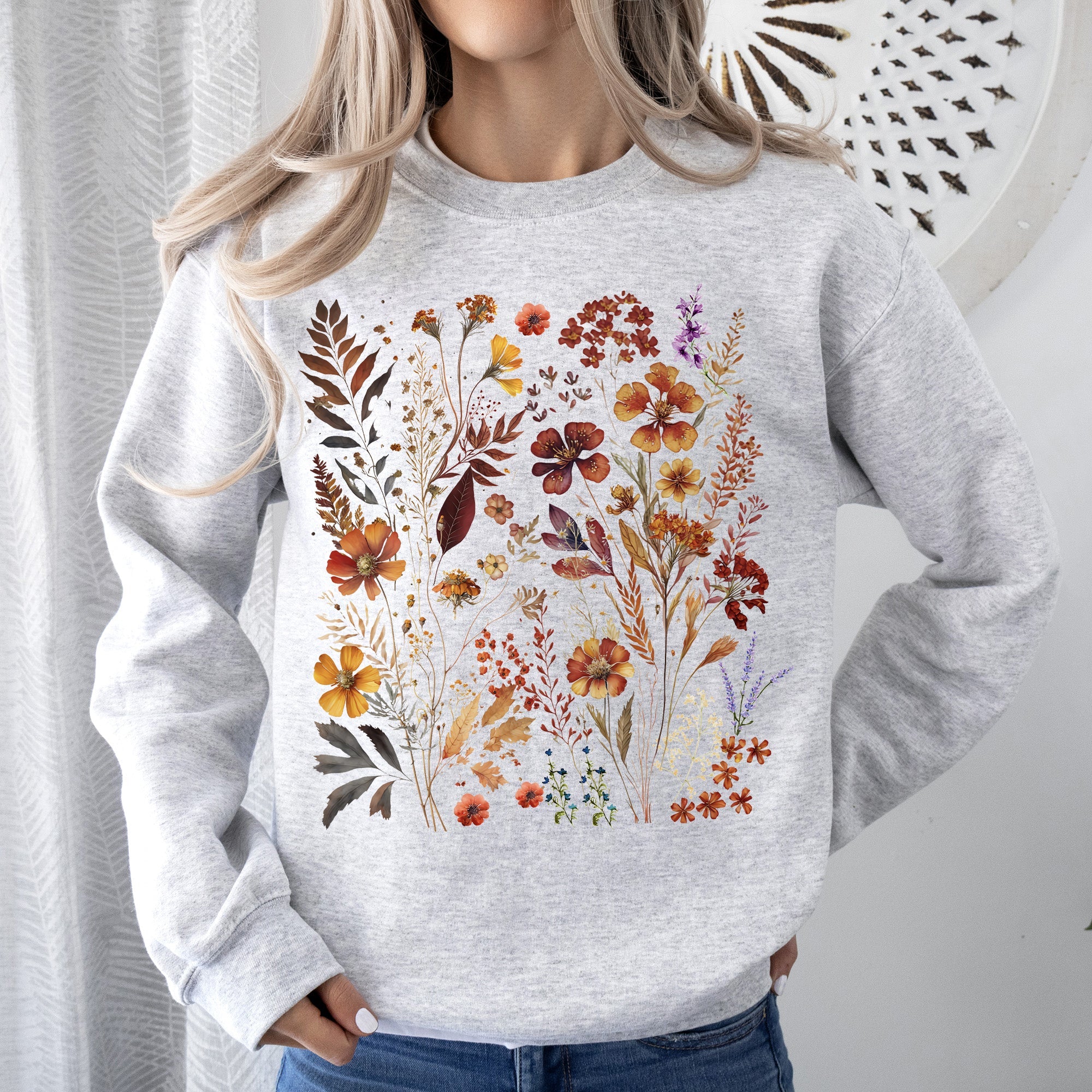 Dried Wildflowers Nature Meadow Floral Leaves Garden Botanical Print Artful Sweatshirt