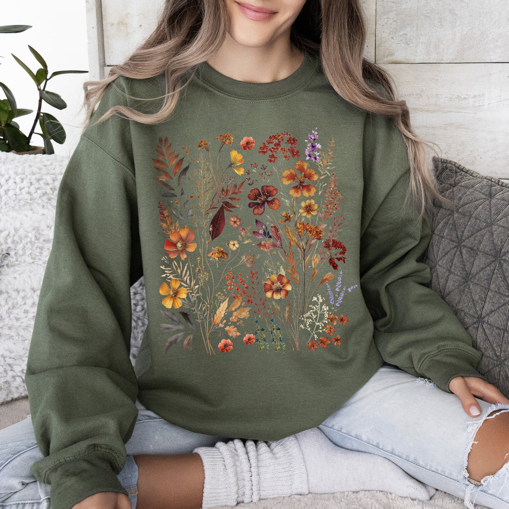 Dried Wildflowers Nature Meadow Floral Leaves Garden Botanical Print Artful Sweatshirt