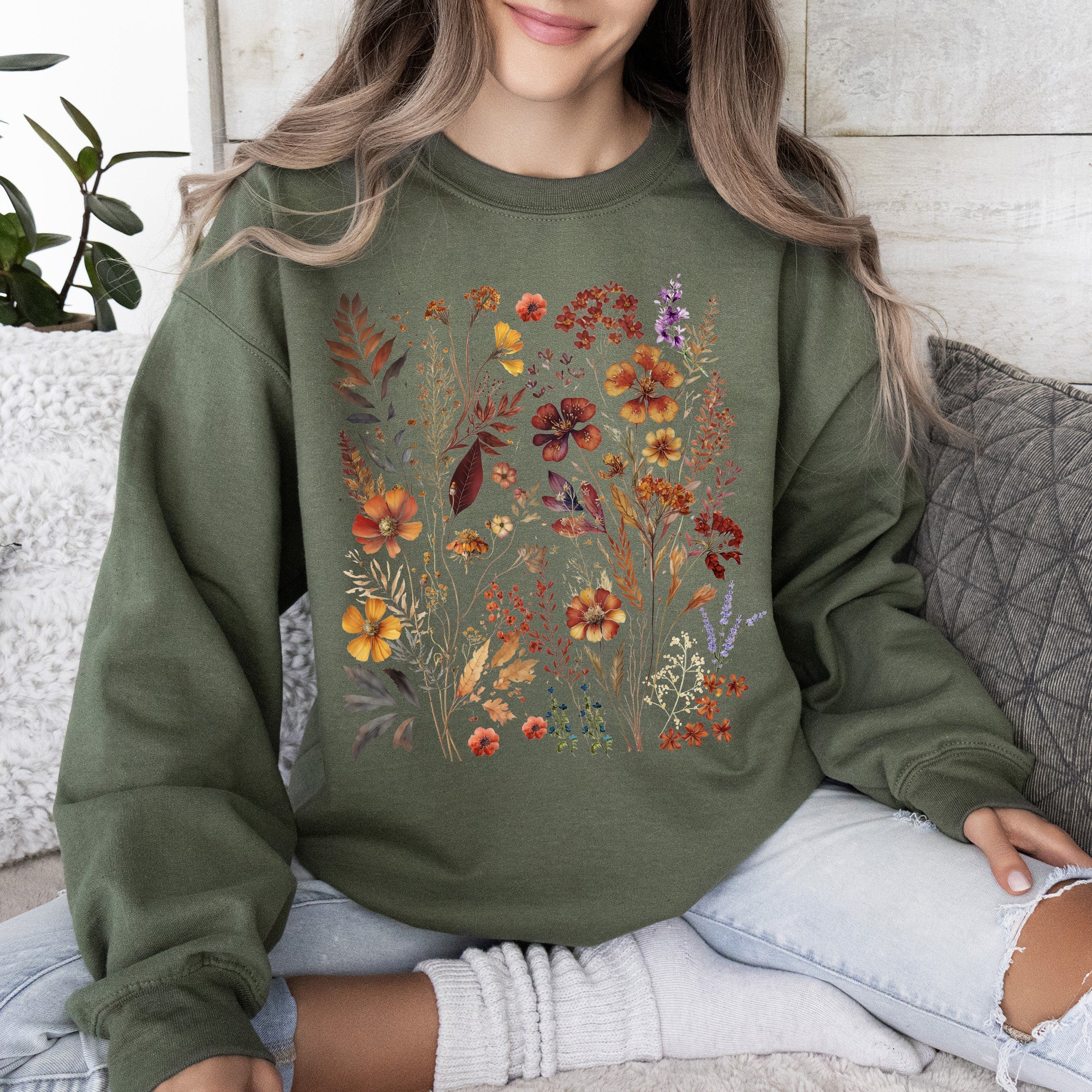 Dried Wildflowers Nature Meadow Floral Leaves Garden Botanical Print Artful Sweatshirt