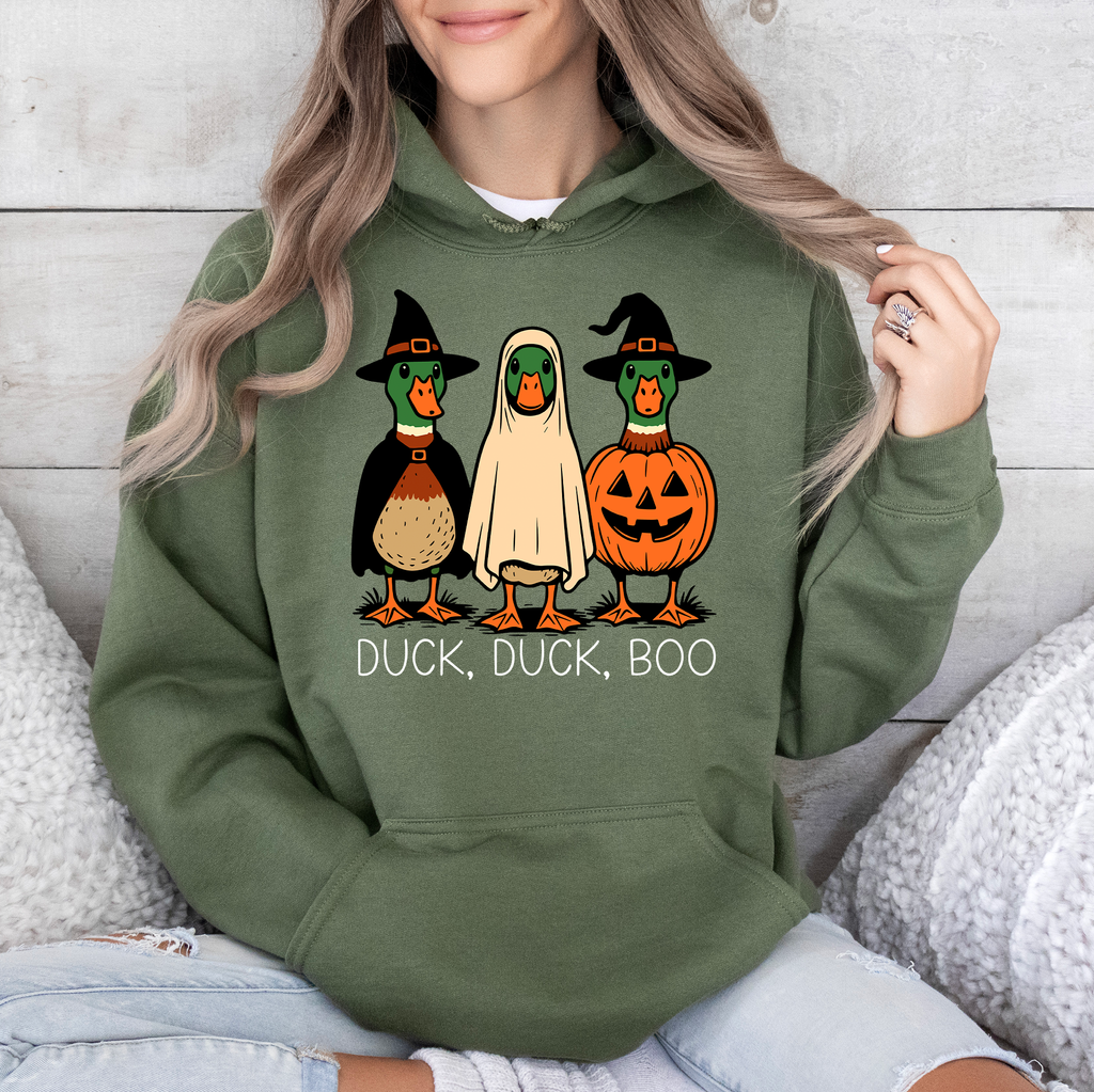 Duck Duck Boo Halloween Goose Ghost Witch Trick Or Treat Spooky Season Graphic Hoodie