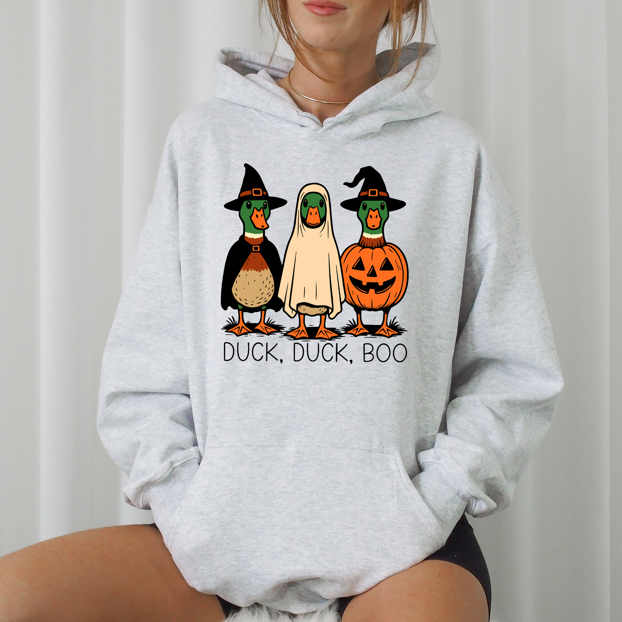Duck Duck Boo Halloween Goose Ghost Witch Trick Or Treat Spooky Season Graphic Hoodie