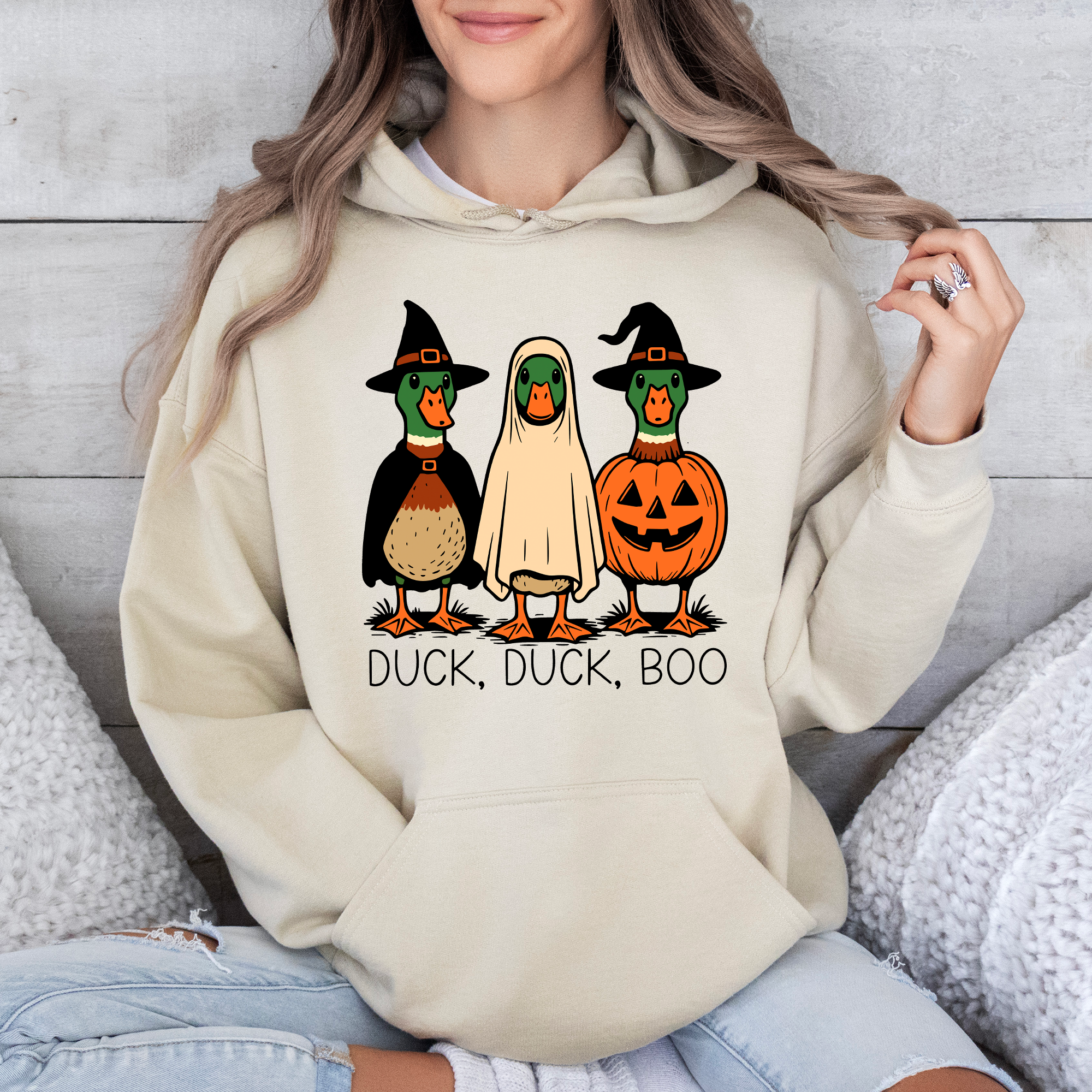 Duck Duck Boo Halloween Goose Ghost Witch Trick Or Treat Spooky Season Graphic Hoodie
