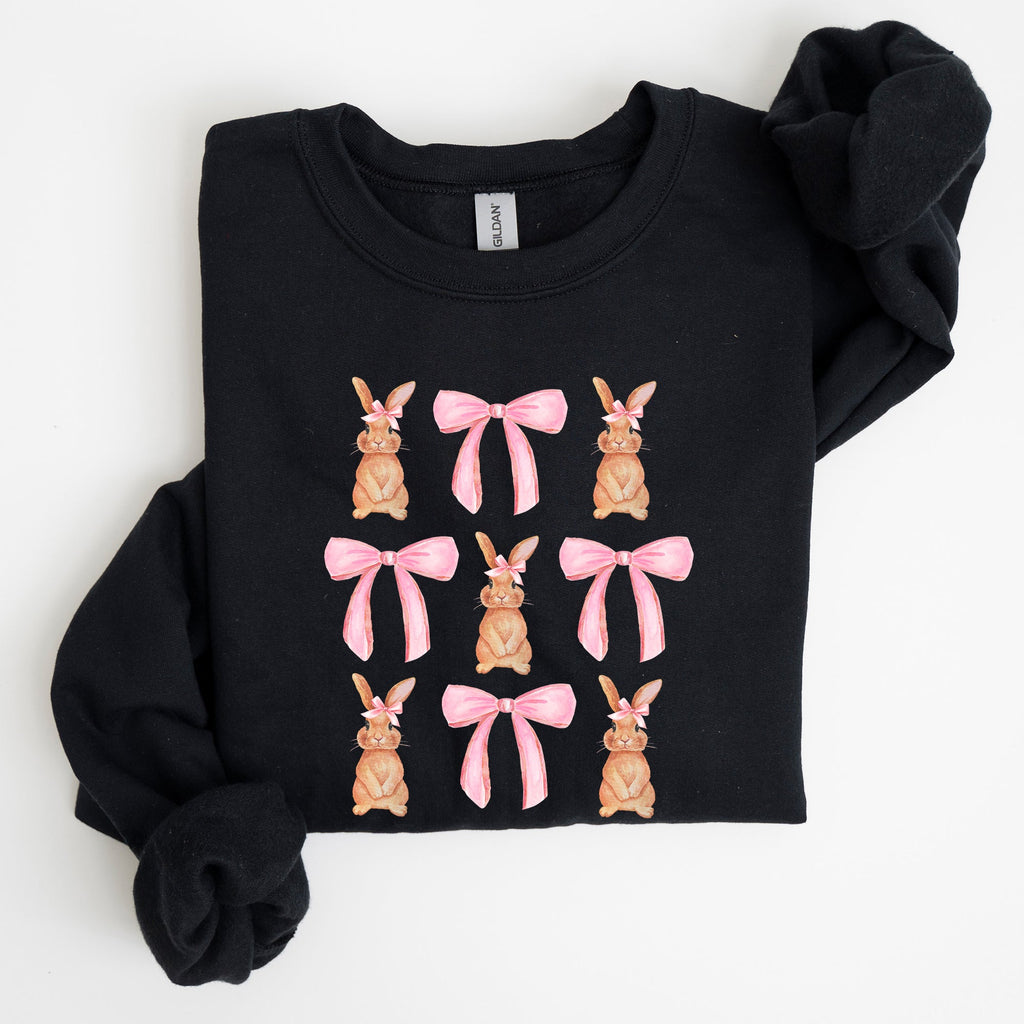 Whimsical Easter Bunnies With Pink Bows Coquette Soft Girl Era Sweatshirt