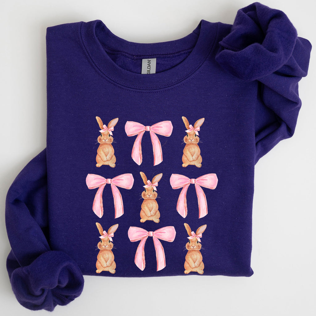 Whimsical Easter Bunnies With Pink Bows Coquette Soft Girl Era Sweatshirt