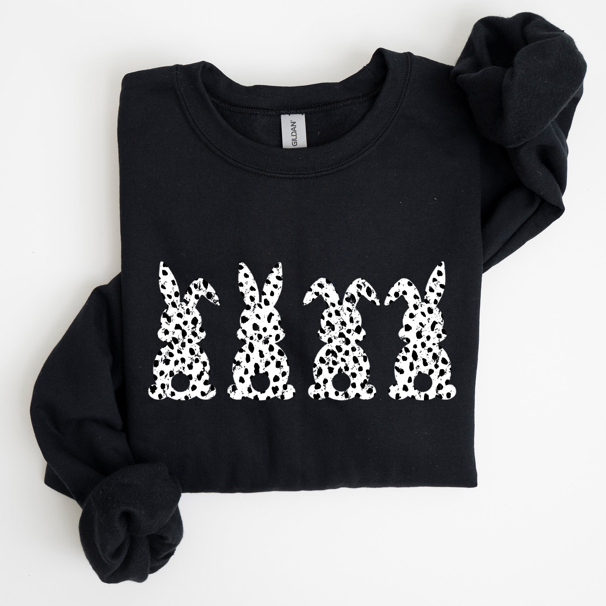 Easter Bunnies Polka Dot Dalmatian Print Festive Spring Fashion Pattern Cozy Sweatshirt