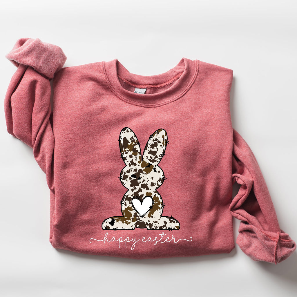 Easter Bunny Happy Easter Rabbit Cow Print Festive Spring Holiday Graphic Sweatshirt