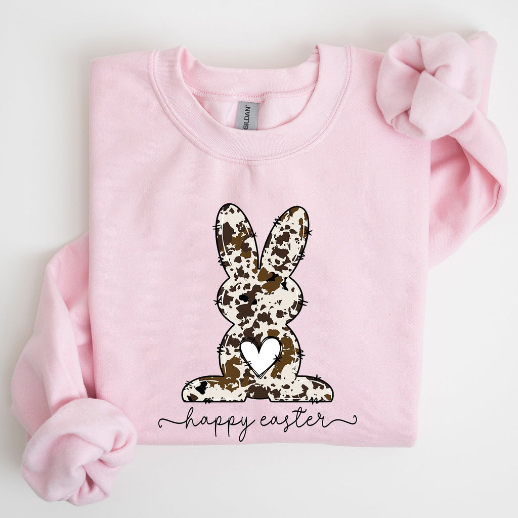Easter Bunny Happy Easter Rabbit Cow Print Festive Spring Holiday Graphic Sweatshirt