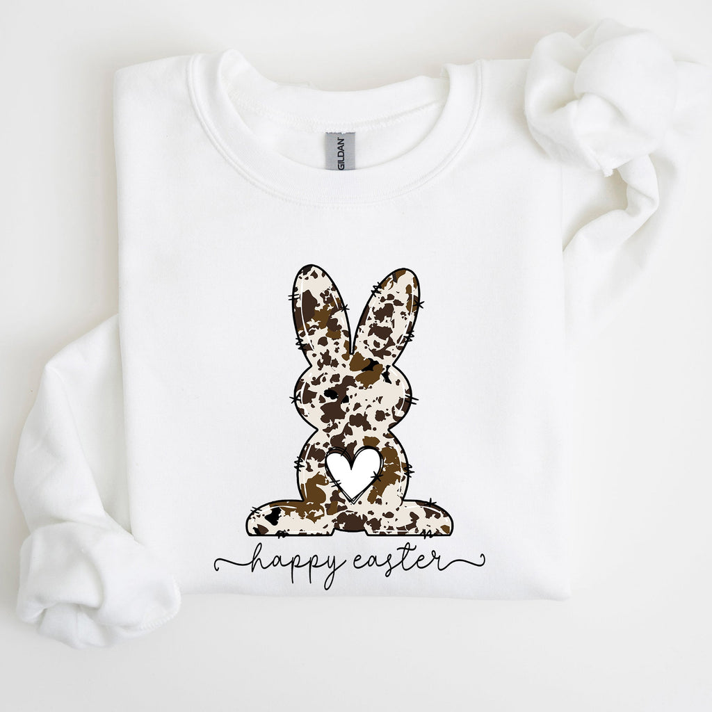 Easter Bunny Happy Easter Rabbit Cow Print Festive Spring Holiday Graphic Sweatshirt