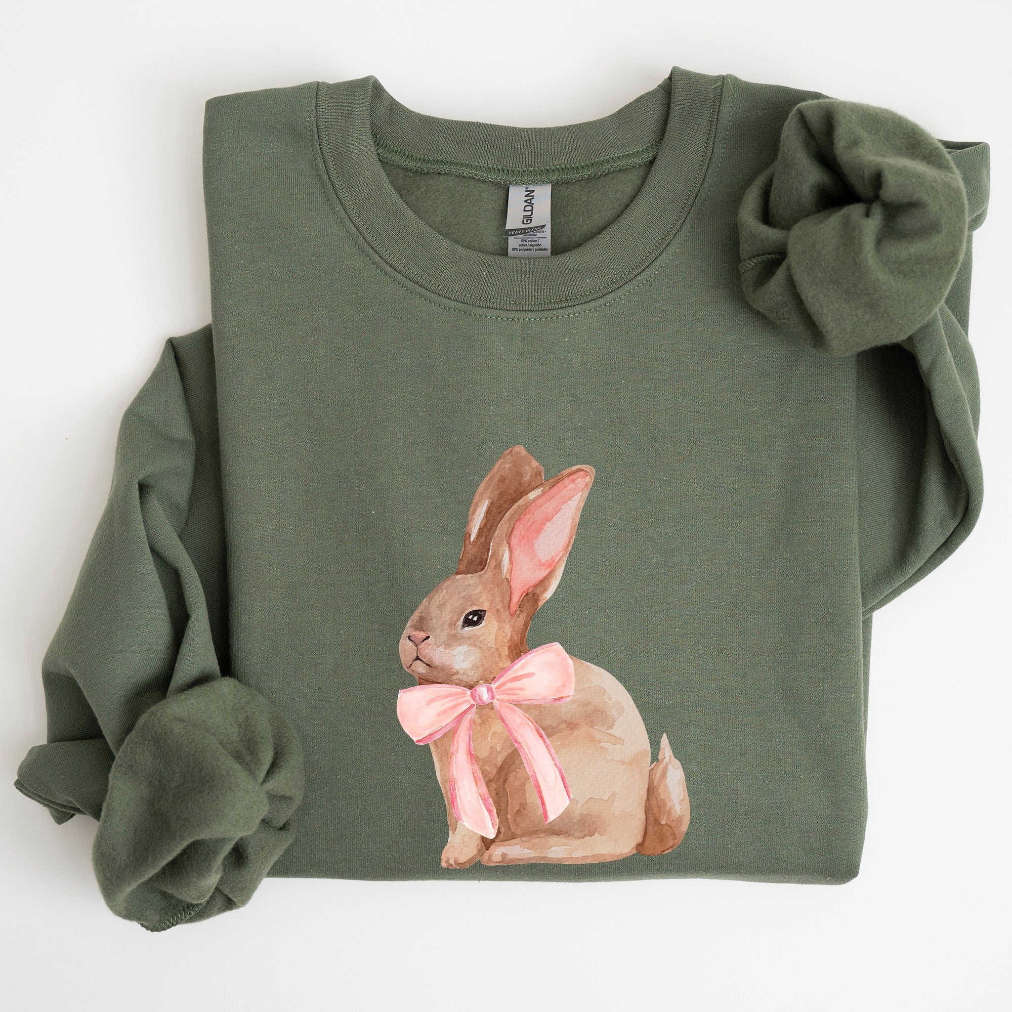 Easter Bunny Pink Bow Coquette Soft Girl Era Springtime Theme Cozy Cotton Sweatshirt