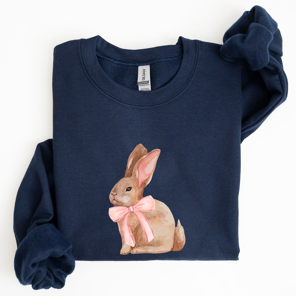 Easter Bunny Pink Bow Coquette Soft Girl Era Springtime Theme Cozy Cotton Sweatshirt