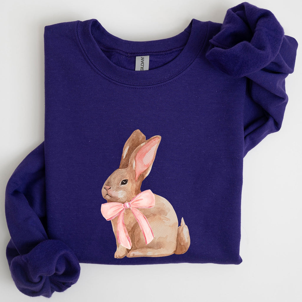 Easter Bunny Pink Bow Coquette Soft Girl Era Springtime Theme Cozy Cotton Sweatshirt