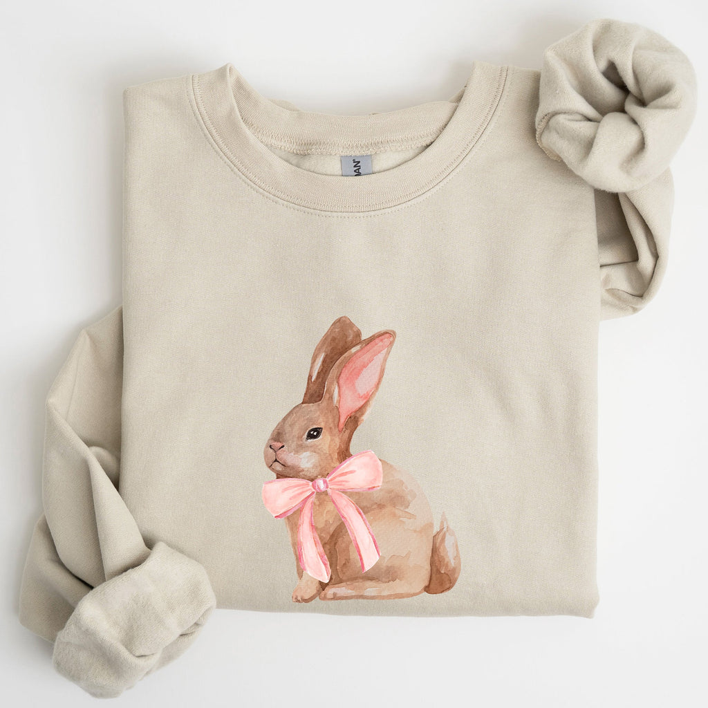 Easter Bunny Pink Bow Coquette Soft Girl Era Springtime Theme Cozy Cotton Sweatshirt