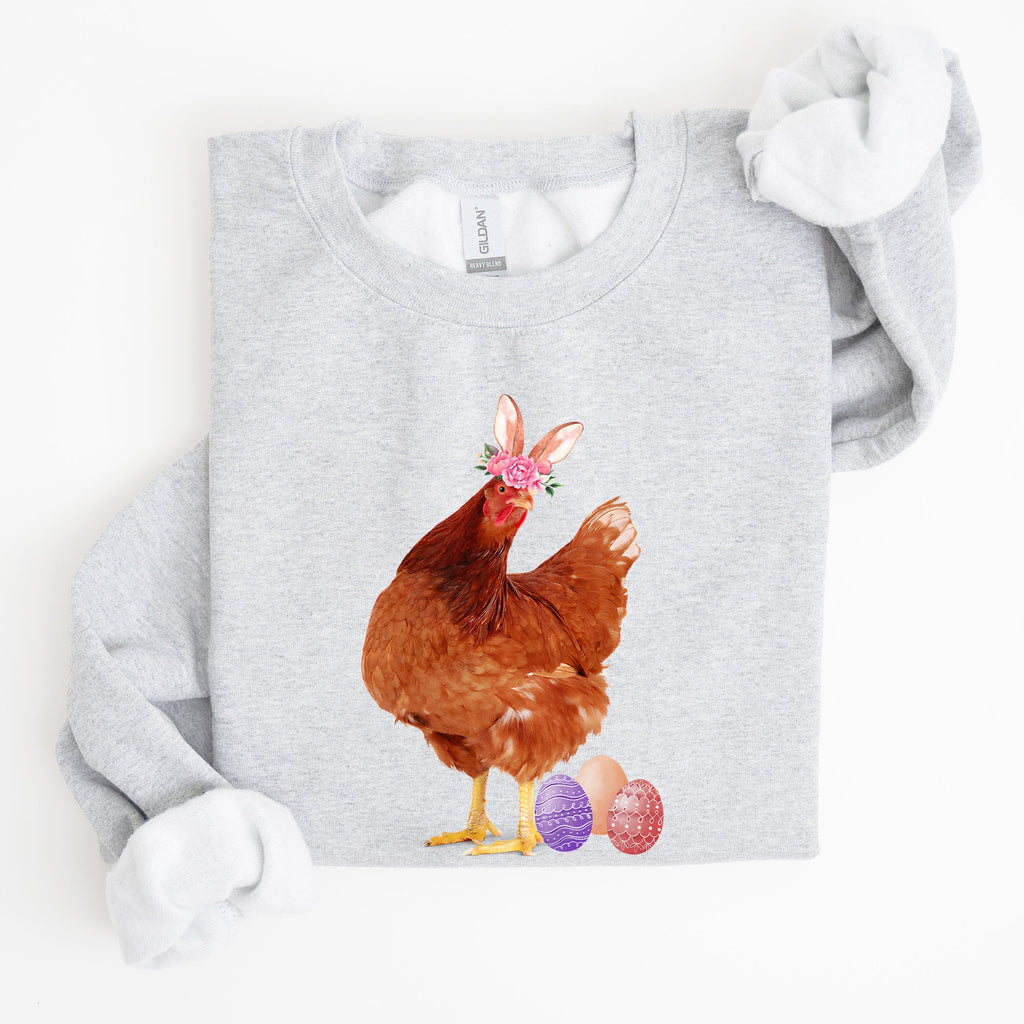 Easter Chicken And Rabbit Eggs Whimsical Colorful Holiday Seasonal Scene Sweatshirt