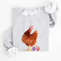 Easter Chicken And Rabbit Eggs Whimsical Colorful Holiday Seasonal Scene Sweatshirt