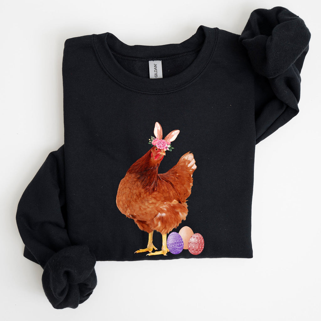 Easter Chicken And Rabbit Eggs Whimsical Colorful Holiday Seasonal Scene Sweatshirt