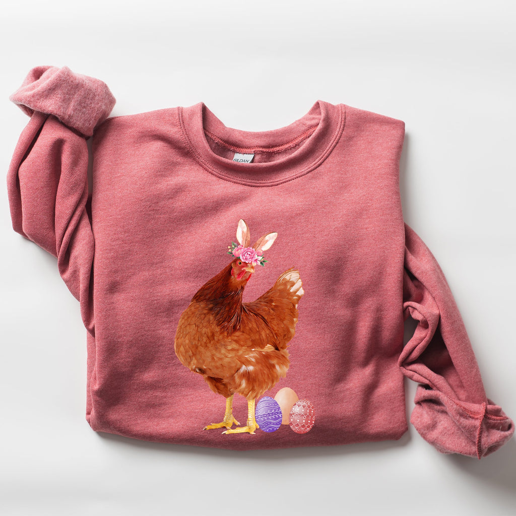 Easter Chicken And Rabbit Eggs Whimsical Colorful Holiday Seasonal Scene Sweatshirt