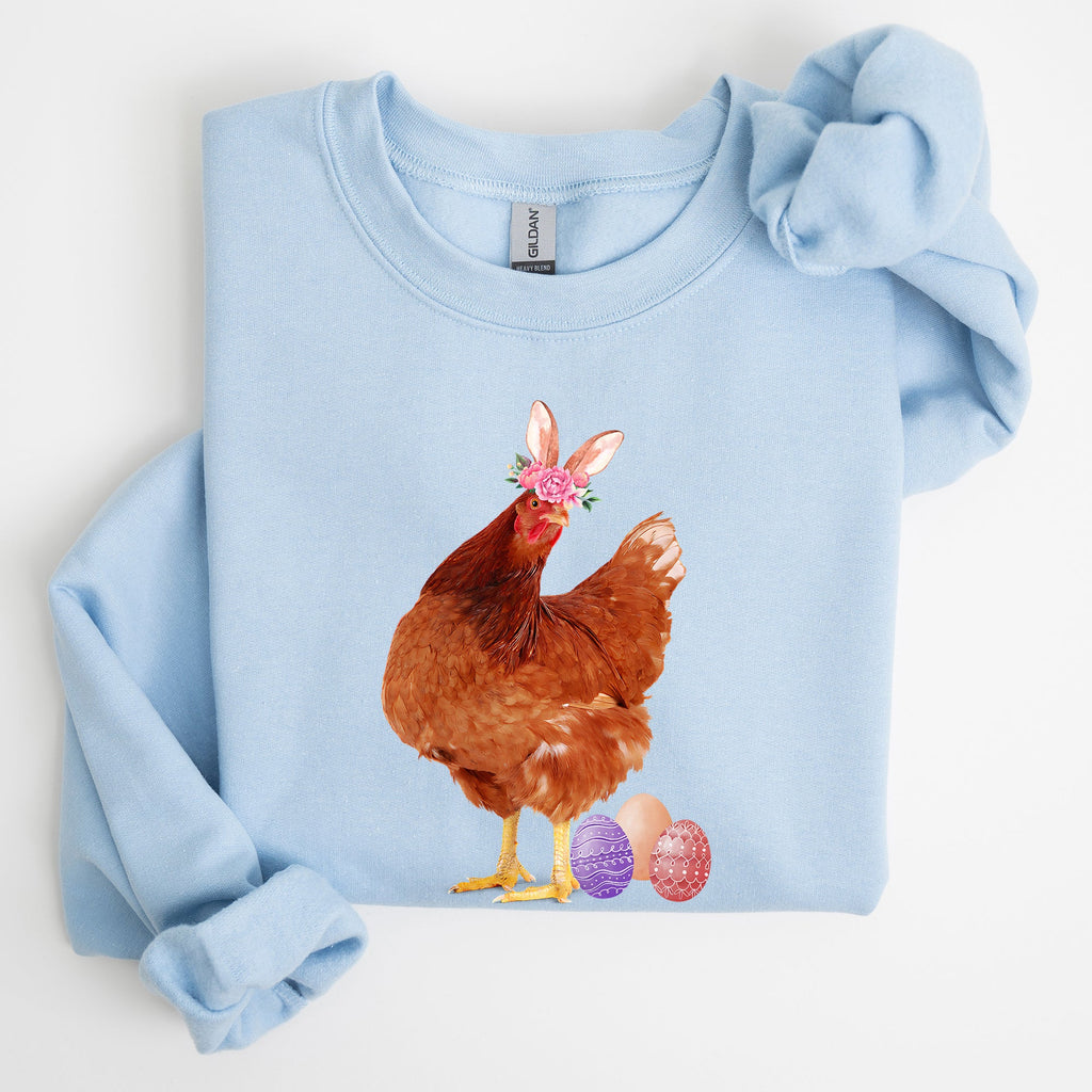 Easter Chicken And Rabbit Eggs Whimsical Colorful Holiday Seasonal Scene Sweatshirt